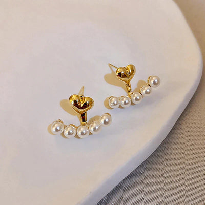 Gold Heart with Pearls Earrings