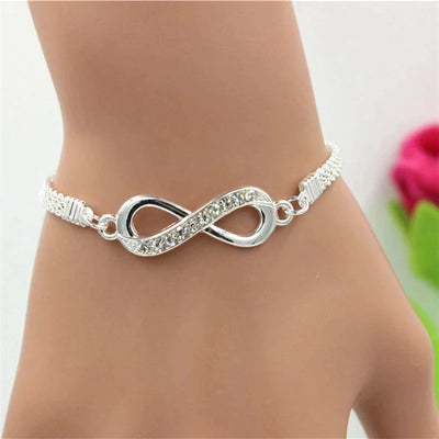 Adjustable Infinity Bracelet with Zircons in Sterling Silver 925