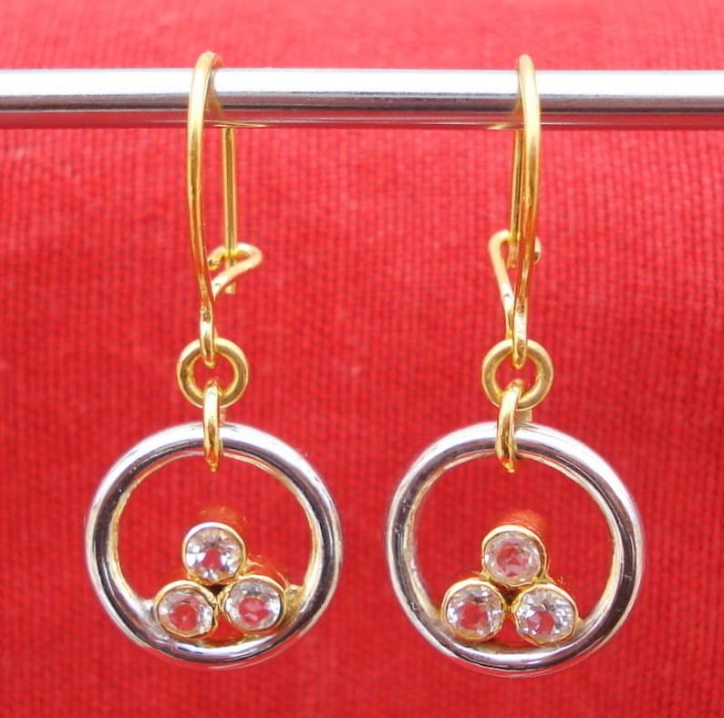 Vintage Gold & Silver Triple Zirconia Earrings