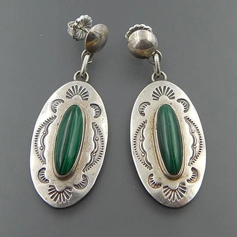 Vintage Silver Earrings with Green Stone