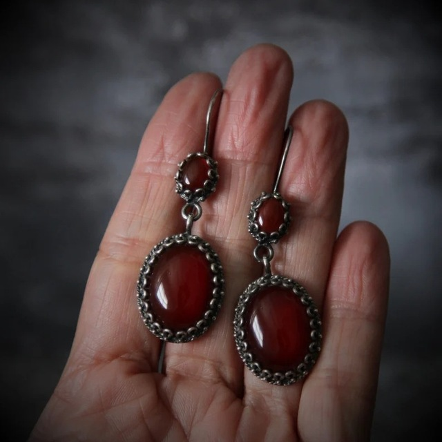 Boho Earrings with Red Crystal