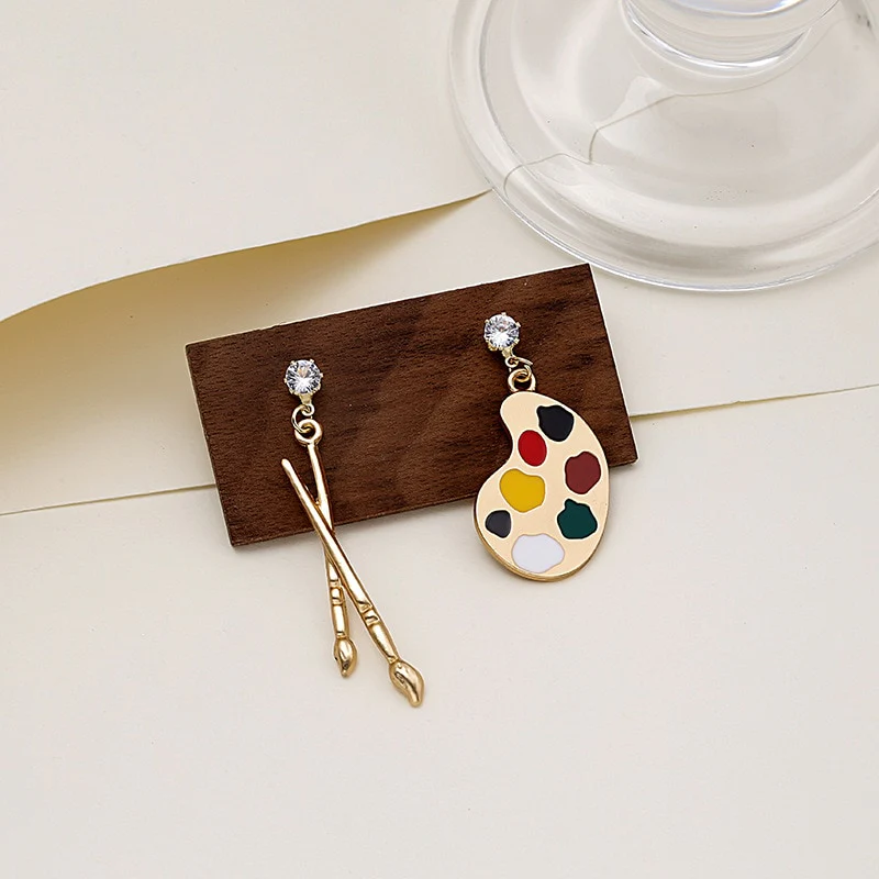 Paint Palette Earrings with Zirconia in Gold