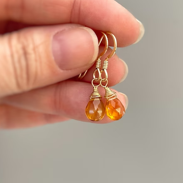 Vintage Orange Crystal Golden Earrings