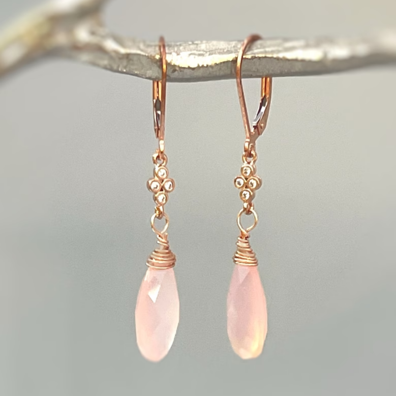 Vintage Pink Crystal Dangling Earrings