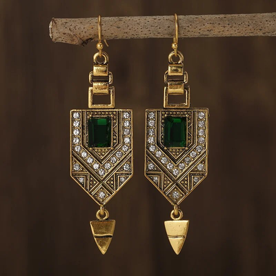 Vintage Dangling Green Stone Earrings