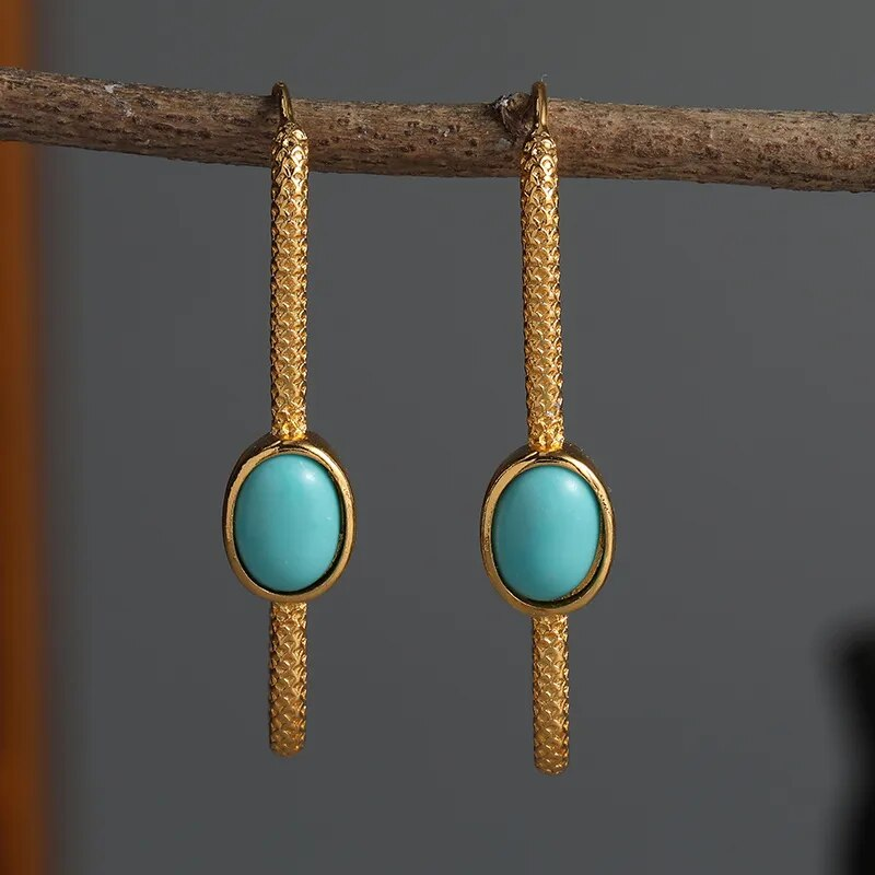 Vintage Golden Turquoise Stone Earrings