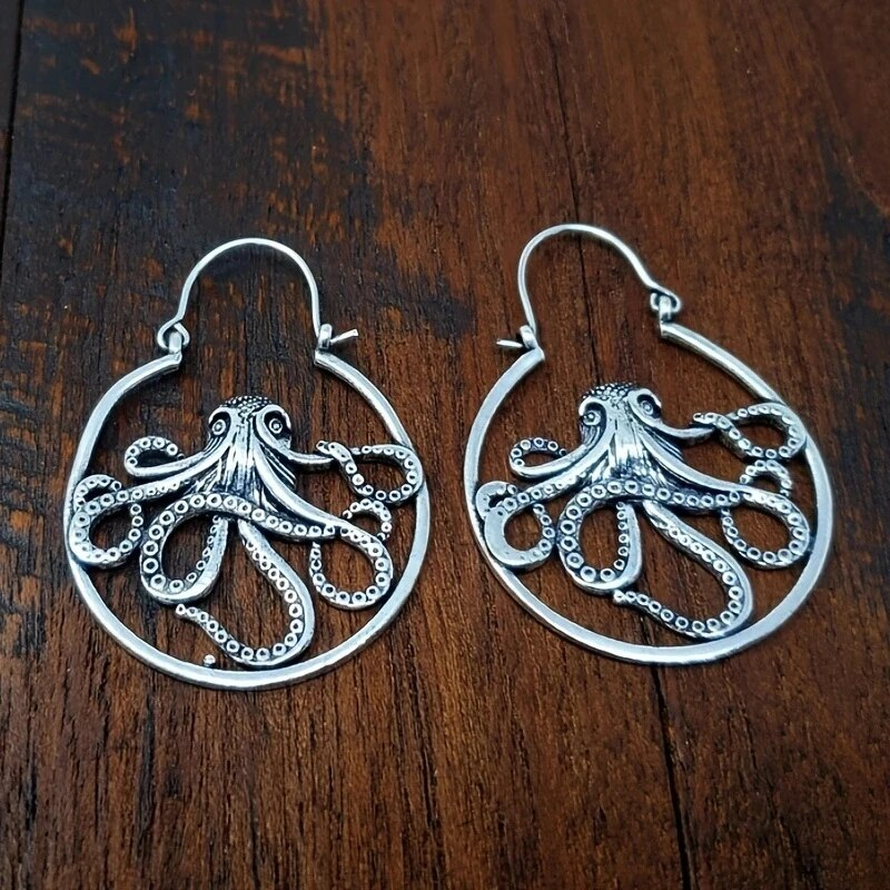 Vintage Octopus Silver Earrings