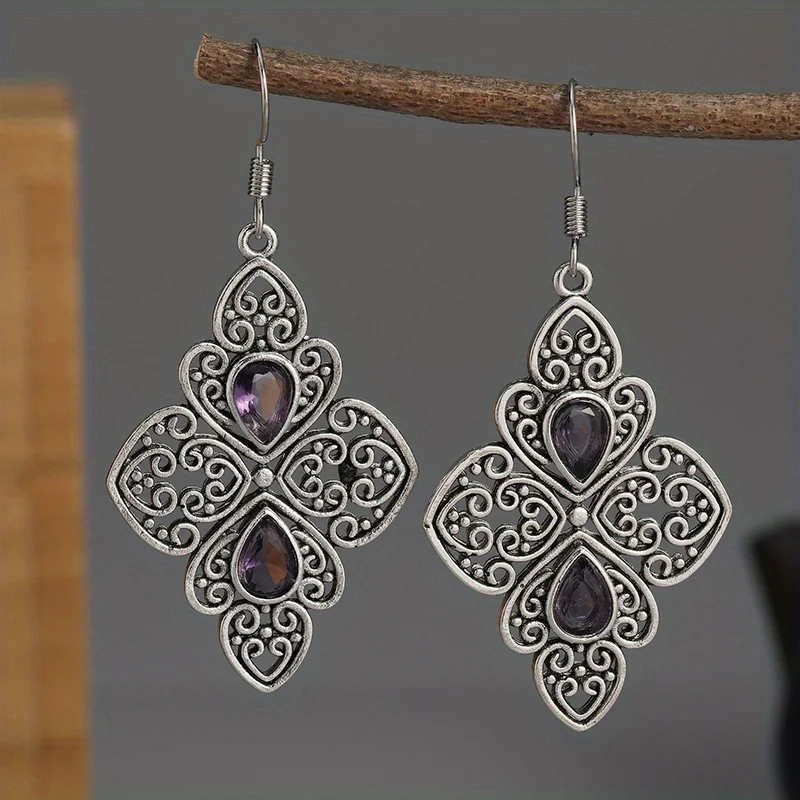 Vintage Purple Crystal Mandala Earrings