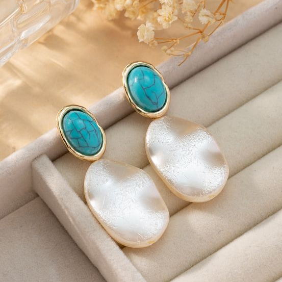 Vintage Turquoise Stone White Earrings