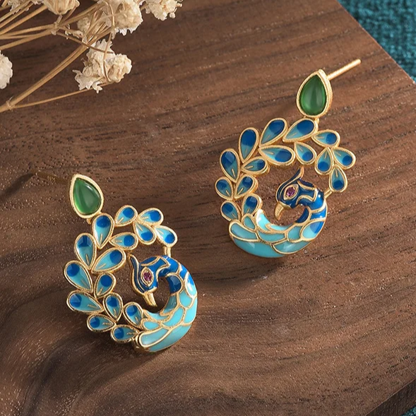 Vintage Blue Peacock Earrings