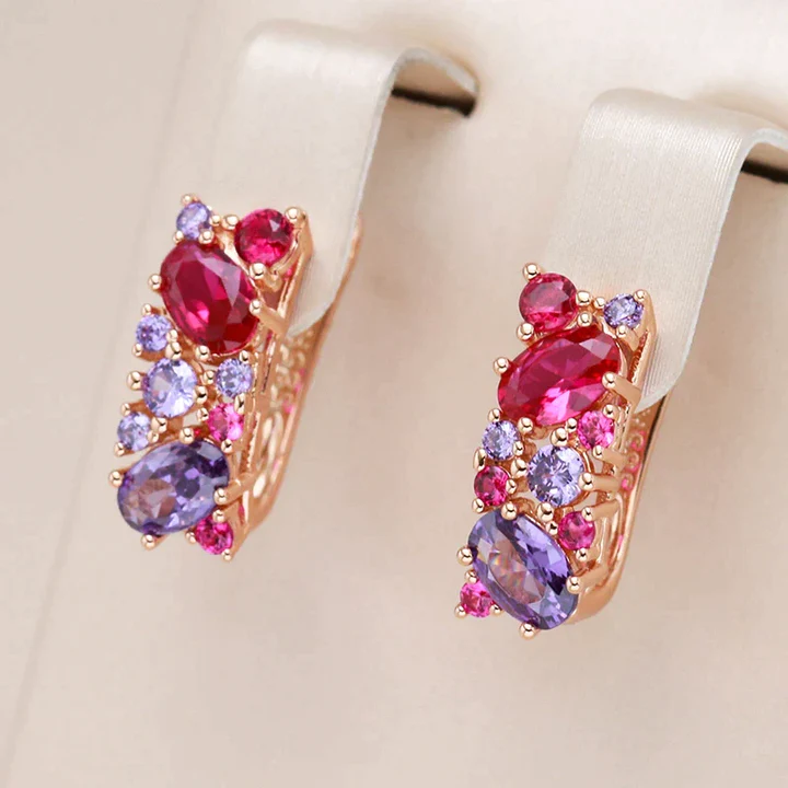 Elegant Pink & Purple Crystal Earrings