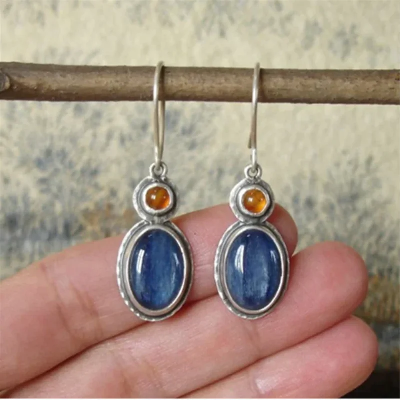 Vintage Blue & Orange Stone Earrings