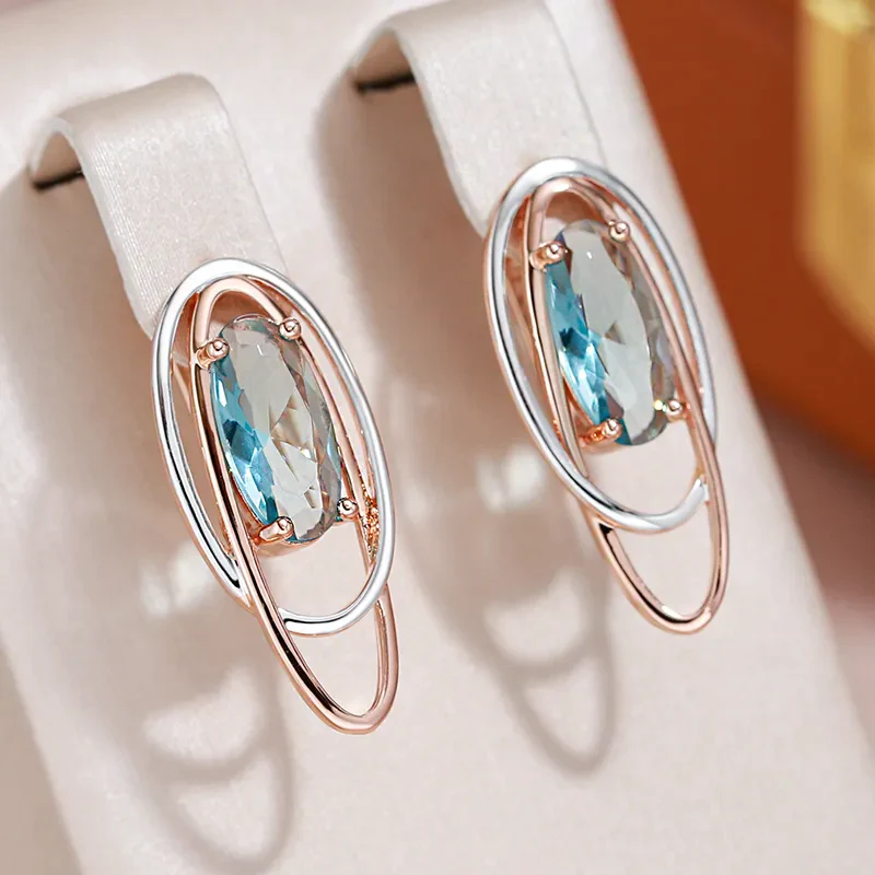 Elegant Blue Crystal Gold & Silver Earrings