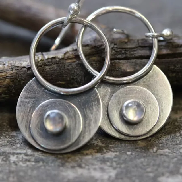 Vintage Crystal Rounded Silver Earrings