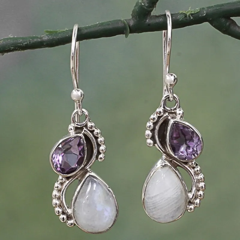 Vintage Purple & White Crystal Earrings