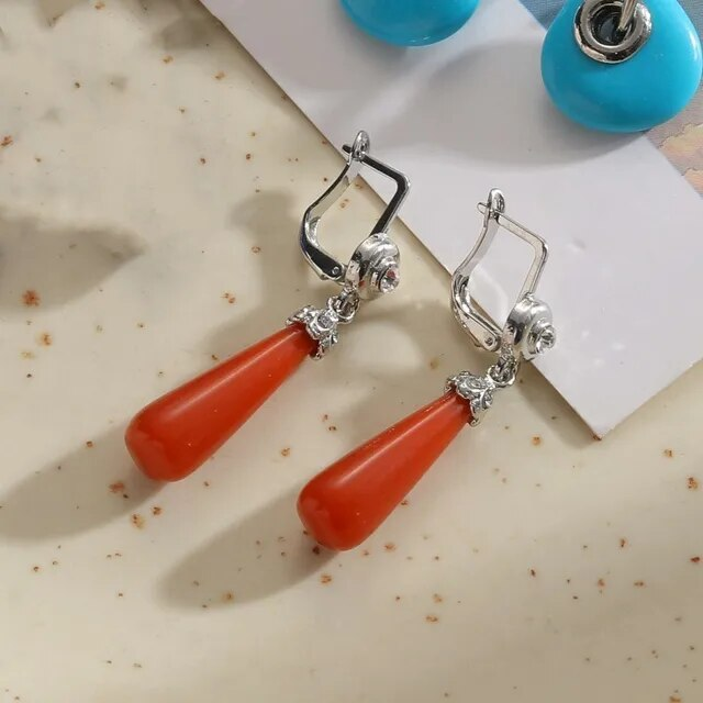 Vintage Red Dangling Stone Earrings