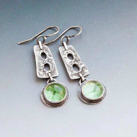 Vintage Green Rounded Crystal Earrings