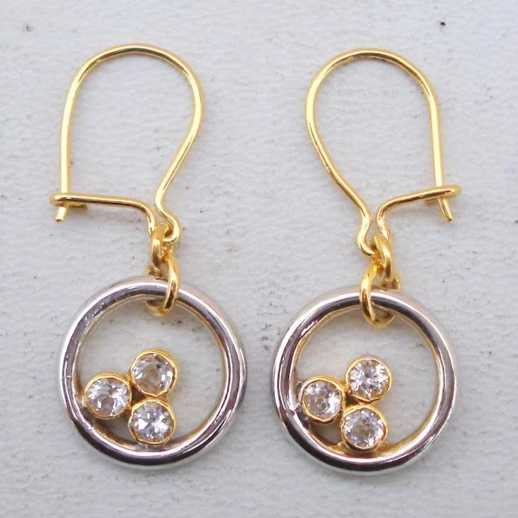 Vintage Gold & Silver Triple Zirconia Earrings