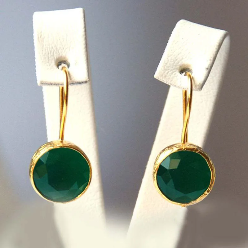 Vintage Green Stone Golden Earrings