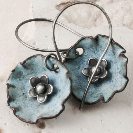 Vintage Blue Flower Washed Earrings