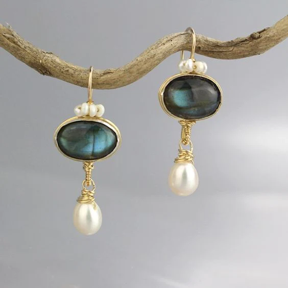 Vintage Pearl & Blue Stone Earrings