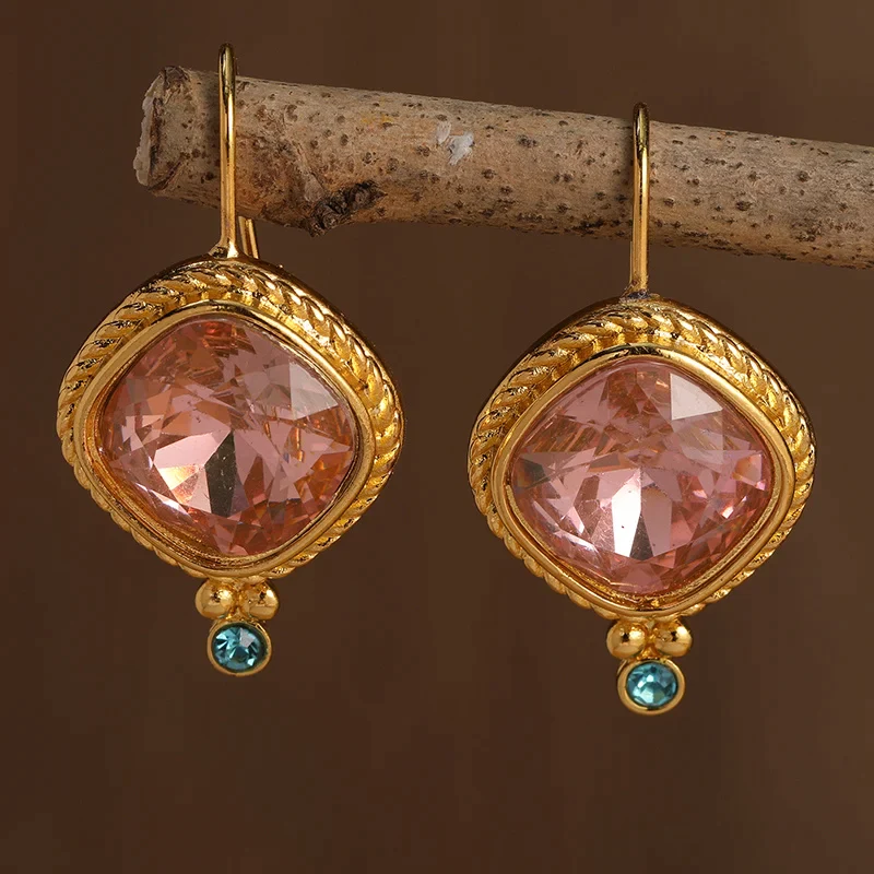 Vintage Red Crystal Gold Earrings