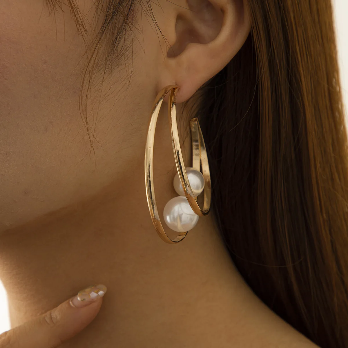 Vintage Golden Hoop Pearl Earrings