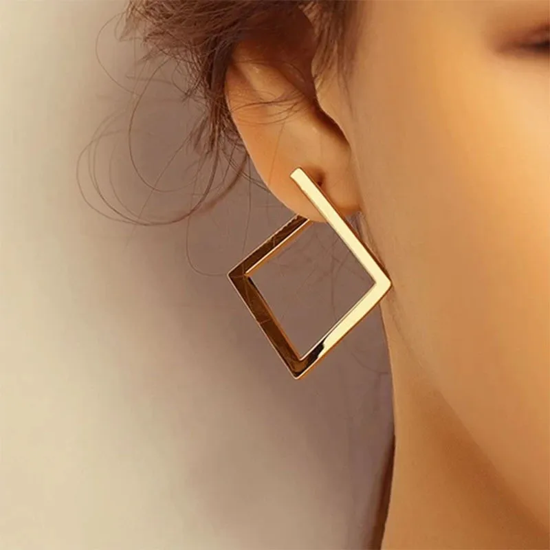 Elegant Golden Square Earrings