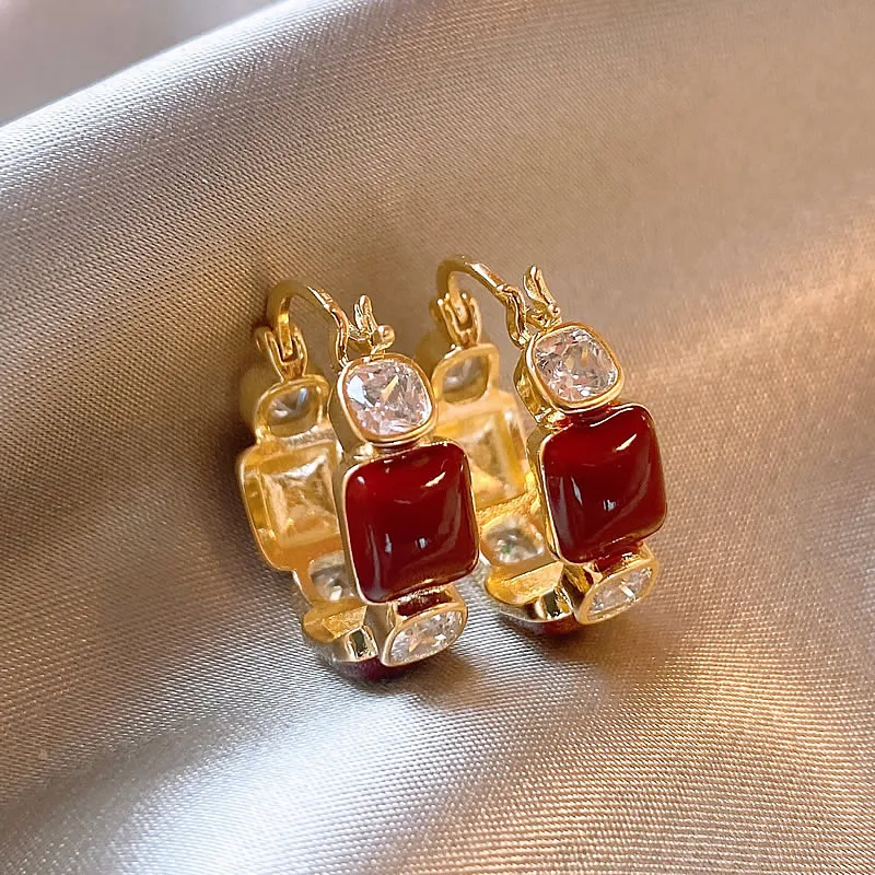 Elegant Red Gold Zirconia Earrings