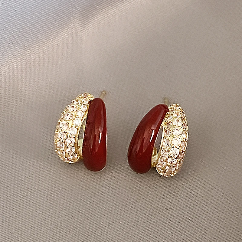 Elegant Red Enamel & Zirconia Earrings