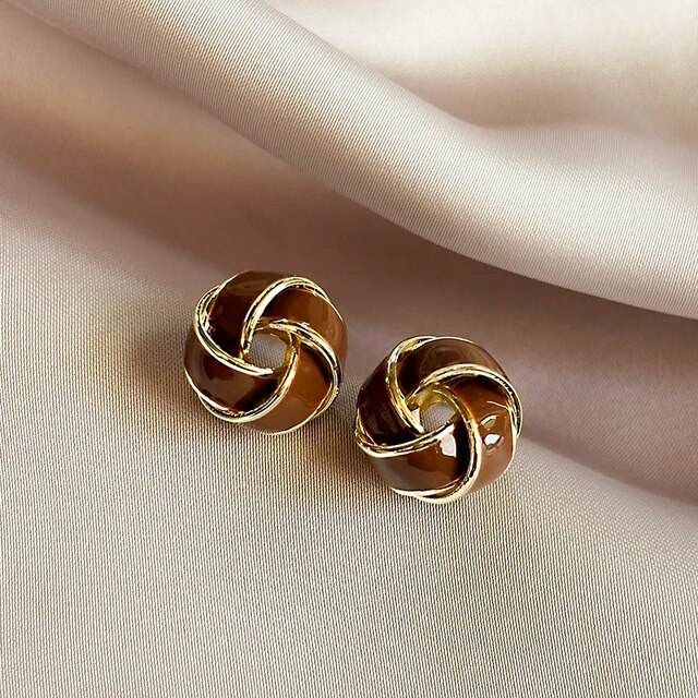 Elegant Bright Brown Spiral Earrings