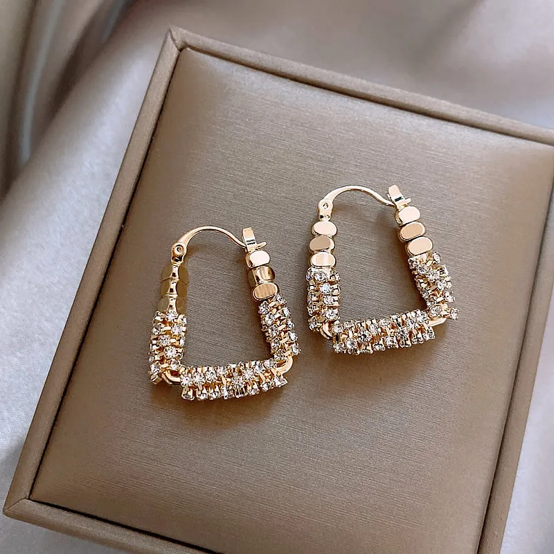 Elegant Golden & Zirconia Geometric Earrings