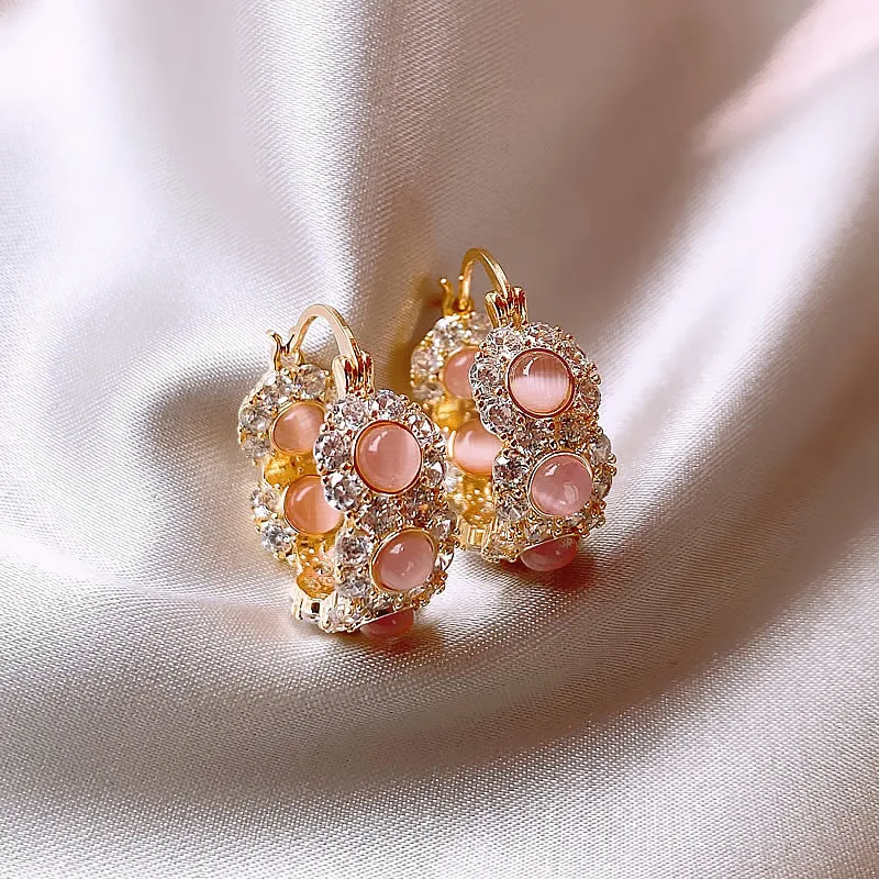 Elegant Pink Crystal Zirconia Earrings