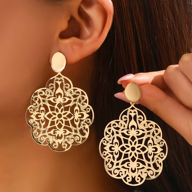 Vintage Golden Hollow Mandala Earrings