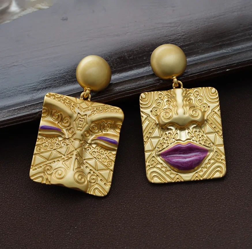 Vintage Golden Face Earrings