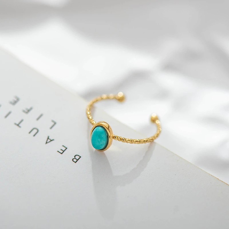 Blue Opal Adjustable Ring in Gold