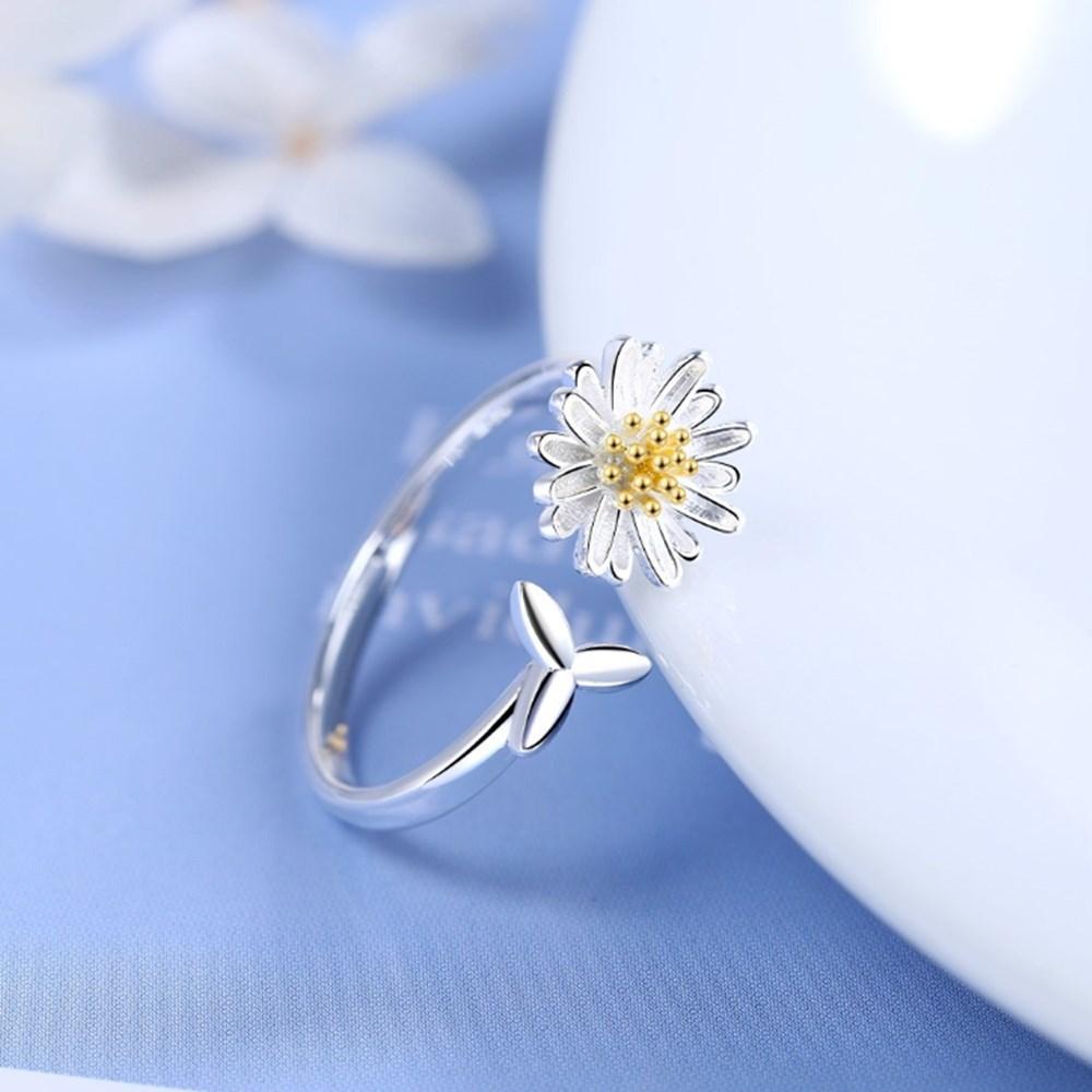 Silver Adjustable Sunflower Ring