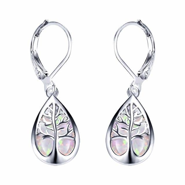 Tree of Life Earrings in Opal and Silver